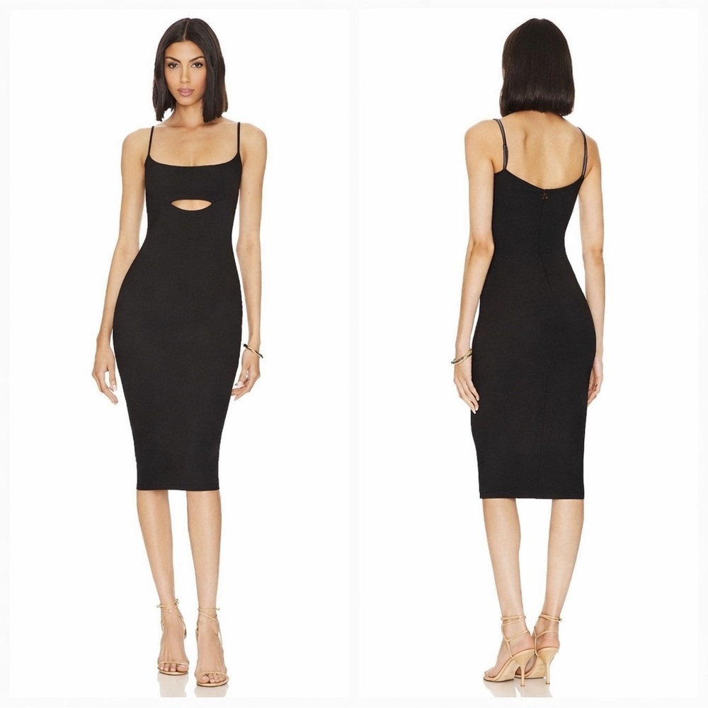 Nookie Seasonless Black Stretch Bliss Cut Out Keyhole Midi Dress size Small